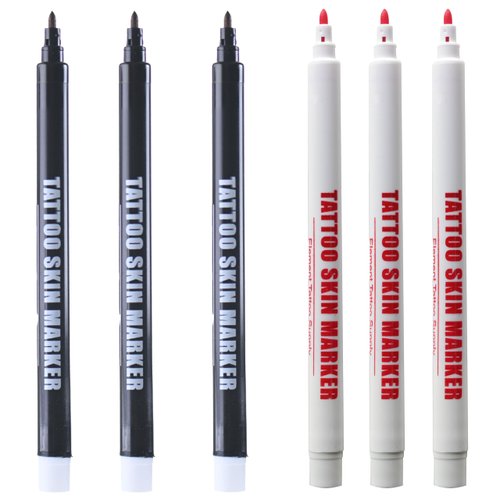3 Red 3 Purple Tattoo Stencil Skin Markers - Disposable - Bold Tip - Fine Thin - Skin Scribe - for Freehand Tattooing - Drawing - Sketch 6 Markers