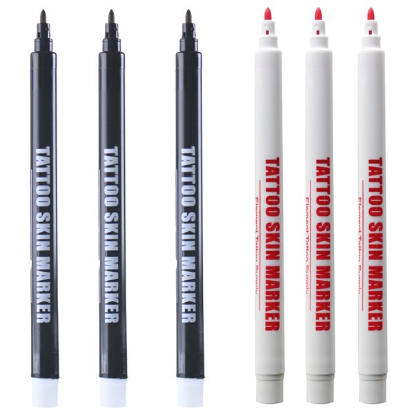 3 Red 3 Purple Tattoo Stencil Skin Markers - Disposable - Bold Tip - Fine Thin - Skin Scribe - for Freehand Tattooing - Drawing - Sketch 6 Markers