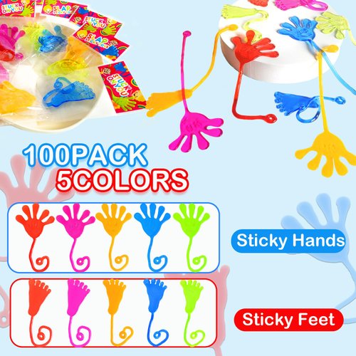 Sticky Hands Bulk Party Favors Supplies Toys Gifts for Kids (100 PCS),Valentines Goodie Bag Stuffer Fillers for Toddlers,Class Non Candy Treats Prizes Mardi Gras Parade Throws Giveaways for Boys Girls
