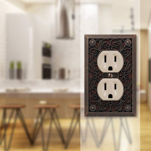 Amerelle 65DDB Filigree Wallplate, 1 Duplex Outlet, Cast Metal, Aged Bronze, 1-Pack