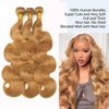 Wahairse Human Hair Bundles 12 14 16 Inch Body Wave Bundles 27# Color Human Hair Unprocessed Brazilian Virgin Human Hair 3 Bundles Quick Weave Human Hair Extensions(27# Body Wave, 12 14 16)