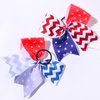 2PCS 4th of July Glitter Ribbon Cheer Hair Bows 8 Inch Patriotic Cheer Hair Bow Ties with Elastic Stars and Stripes Hair Tie Band Ponytail Holder Independence Day Hair Accessories for Kids