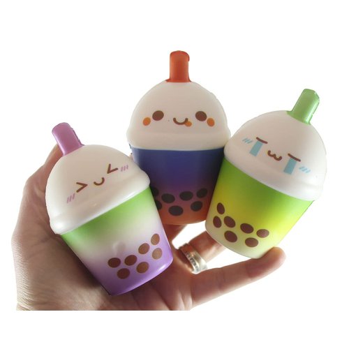 3 Medium 4" Bubble Tea Drink Slow Rise Squishy Toys - Memory Foam Party Favors, Fidgets, Prizes, OT (Random Colors) (3 Medium 4" Teas (Random Colors))