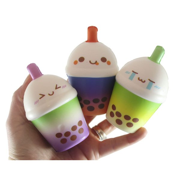 3 Medium 4" Bubble Tea Drink Slow Rise Squishy Toys - Memory Foam Party Favors, Fidgets, Prizes, OT (Random Colors) (3 Medium 4" Teas (Random Colors))