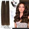 Moresoo Hand Tied Weft Hair Extensions Human Hair Brown Highlight Sew in Hair Extensions Real Human Hair Darkest Brown Highlighted with Light Brown Double Weft Hair Wefts Sew in Extensions 100g