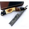 Damascus Steel Straight edge Razor Barber Salon Shaving wet shave real leather sheath for men SM151