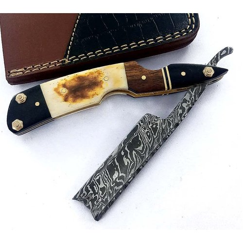 Damascus Steel Straight edge Razor Barber Salon Shaving wet shave real leather sheath for men SM151