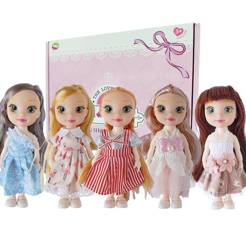 JING SHOW BUSSINESS 5 Sets Doll Clothes for 6 inch Baby Doll ，Include 5 Pieces Girl Mini Dolls, 5 Sets Doll Clothes and 5 Pairs of Doll Shoes