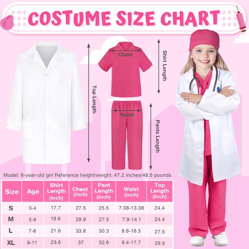 YADIYA Doctor Costume for Kids Scrubs Real Stethoscope Lab Coat Halloween Costumes Career Day Costume For Kids Girls 3-12