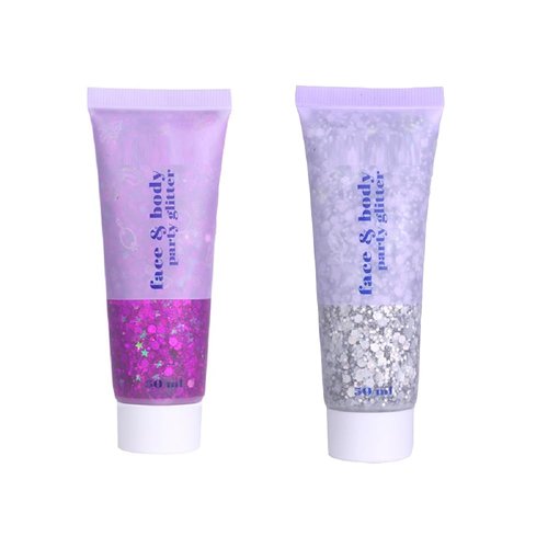 2 Colors Body Glitter Gel, Face Glitter Body Gel Sequins Shimmer Liquid Eyeshadow, Holographic Glitter Gel Festival Glitter Makeup.(04#Fuchsia+05#Silver)