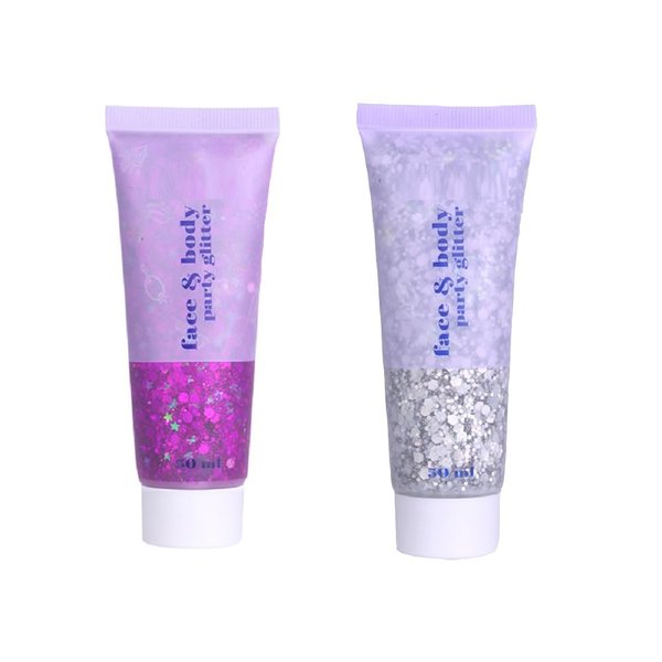 2 Colors Body Glitter Gel, Face Glitter Body Gel Sequins Shimmer Liquid Eyeshadow, Holographic Glitter Gel Festival Glitter Makeup.(04#Fuchsia+05#Silver)