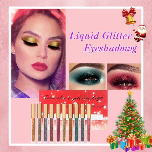 VERONNI Liquid Glitter Eyeshadow Set,10 pcs Glitter Eyeshadow Makeup Kit, Metallic Shimmer Liquid Eye Shadow, Long Lasting Waterproof Quick-Drying Colorful Glitter Eye Shadow for Women Girls