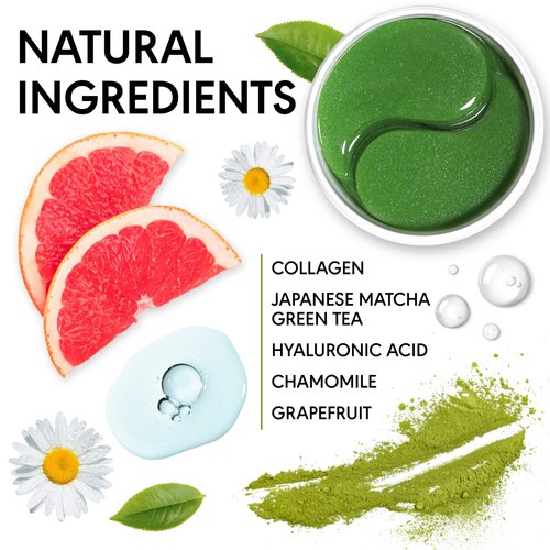 KINPUR ORGANIC COSMETICS Green Tea Under Eye Patches for Wrinkles and Eye Bags - Eye Masks for Dark Circles and Puffiness with Collagen, Hyaluronic Acid - Under Eye Mask for All Skin Types, 30 Pairs