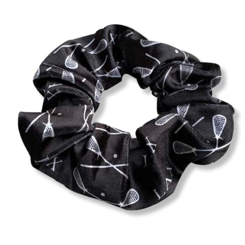 Sportybella Girls Lacrosse Scrunchie, Black Velvet Hair Tie for All Hair Types, Lacrosse Stick Design, Lacrosse Accessories, 1 Count