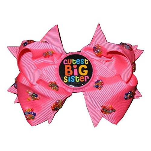 NEW"Cutest BIG Sister" Hairbow Rainbow Alligator Clip 4 Inch Hair Bows Girls Little Sis Bottlecap Grosgrain Ribbon
