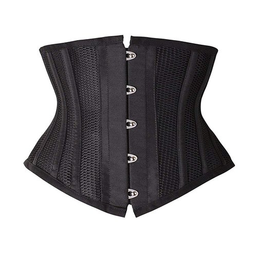 SHAPERX Women Petite Steel Boned Waist Trainer Underbust Corset Short Torso Mesh Body Shaper,SZ1995-Black-XS