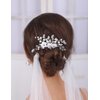 Teyglen Flower Bride Wedding Hair Comb Bridal Pearl Flower Hair Piece Silver Rhinestone Headpiece Crystal Side Comb Decorative Hair Accessories for Women Girls