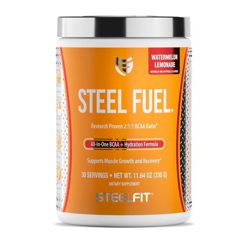 SteelFit Steel Fuel BCAA + Electrolyte Powder | Sugar-Free 2:1:1 Amino Acids Formula | Watermelon Lemonade, 30 Servings | No Crash Workout Hydration, Muscle Growth & Recovery