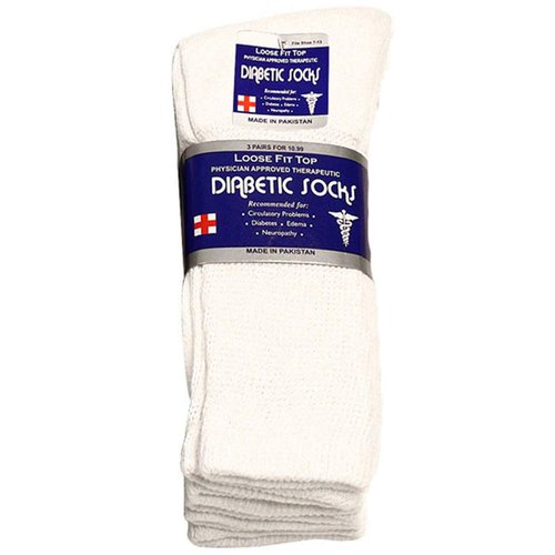 Falari Physicians Approved Diabetic Socks Crew Unisex 3, 6 or 12-Pack (10-13, 3 Pairs White)