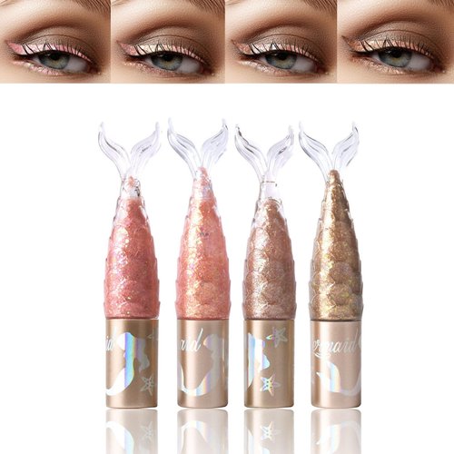 Shimmer Metallic Liquid Eyeliner Set, 4 Color Glitter Mermaid Liquid Eyeliner, High Pigmented Colored Eyeliner, Waterproof Long Lasting Sparkle Eyeliner, Sparkling Eyeliner Makeup for Christmas Party