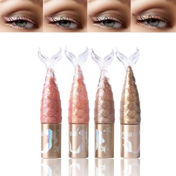 Shimmer Metallic Liquid Eyeliner Set, 4 Color Glitter Mermaid Liquid Eyeliner, High Pigmented Colored Eyeliner, Waterproof Long Lasting Sparkle Eyeliner, Sparkling Eyeliner Makeup for Christmas Party