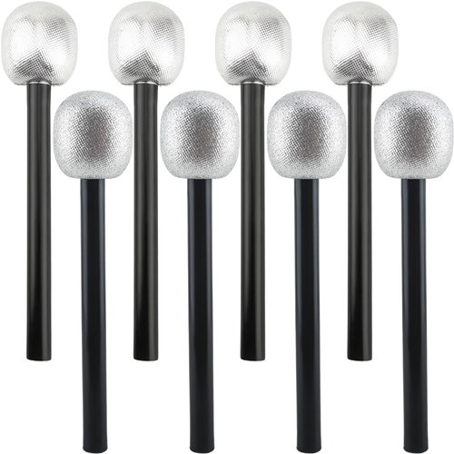 Haconba 8 Pack Microphone Toy Fake Plastic Glitter Stage Mic Costume Prop for Stage Play Cosplay Prop Birthday Disco Theme Party Favors (color set 1)