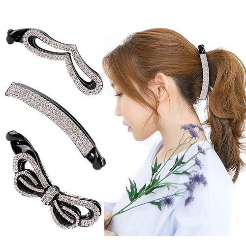 Women Sparkly Cryrstal Rhinestone Banana Hair Clip Comb Ponytail Holder Fashion Hair Clincher Hair Claw Grip