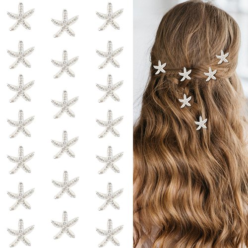 ACO-UINT 20 Pcs Starfish Hair Clips for Women, Beach Mermaid Hair Clips Small Hair Clips White Rhinestone Hair Clips, Cute Clips for Hair Mermaid Hair Accessories for Women Girls