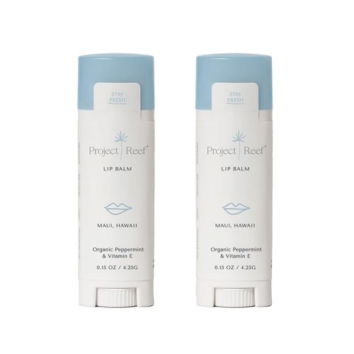 Project Reef Cooling Lip Balm w/Organic Peppermint, Shea Butter, Vitamin E, Hydrating Chapstick, Soothe Dry Sunburnt Lips, After Sun Care, 2 Pack