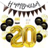 Daimay 20th Birthday Party Decorations Gold Black Happy Birthday Latex Confetti Balloons Triangle Flag Banner Number 20 Foil Balloon Cake Topper for Men Women Anniversary Birthday Party Supplies
