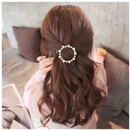 Yheakne Boho Pearl Circle Hair Clip Gold Pearl Hairclips Vintage Round Hair Pins Decorative Bobby Pin Geometry Hair Accessories for Women and Girls Gifts (Circle)