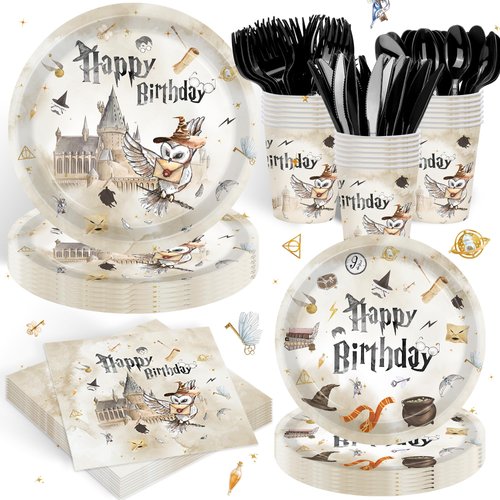 140PCS Birthday Party Supplies Magical School Decorations for Kids Boys Birthday Magic Theme Plates Napkin Cups Disposable Tableware Set 20