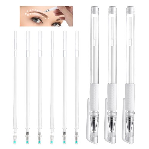 3 Pcs Brow Mapping Pens With 6 Replacement Refills Brow Mapping Pen Makeup Tattoo Skin Marker Pen Eyebrow Makeup Position Mapping Mark Tools For Eyebrow Lip Artists Marking Pen (White)