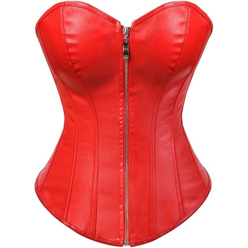 Corsets for Women Faux Leather Corset Top Steampunk Corsets Zipper Bustier Pirate Costume Red Small