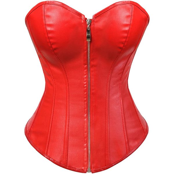 Corsets for Women Faux Leather Corset Top Steampunk Corsets Zipper Bustier Pirate Costume Red Small
