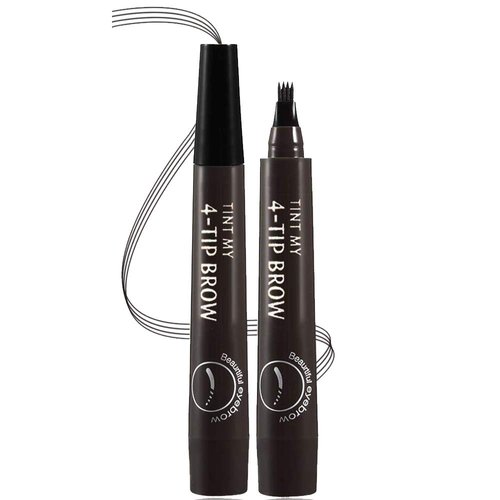 QUEMISS Eyebrow Pen Microblading 4 Fork Tip Eyebrow Pencil Creates Lasting MakeUp Professional Natural Brow Pen Cover Sparse Areas Daily Waterproof 3D Brow Pencil (05#Black)