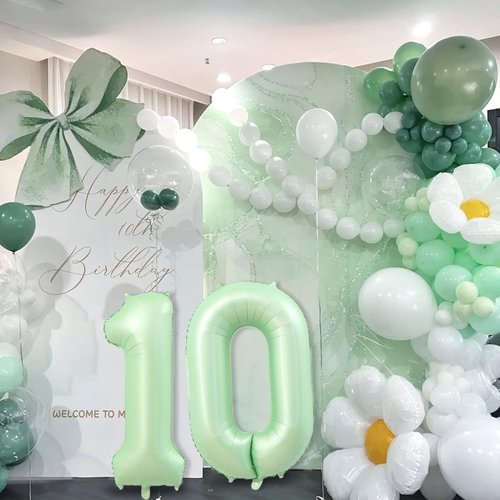 10 Balloon Number, 40 Inch Light Green Foil Balloons Giant Jumbo Helium Number 10 Balloons for Boys Girls 10th Birthday Decorations Anniversary Events Party Decorations(Light Green)