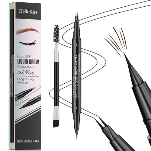 2-in-1 Dual-Ended Eyebrow Pen with 2 Tip brow pen and Precise Brush-Tip,Microblading Eyebrow Pencil,Brow Pen for Natural Waterproof and Long-Lasting Brows (Black brown)