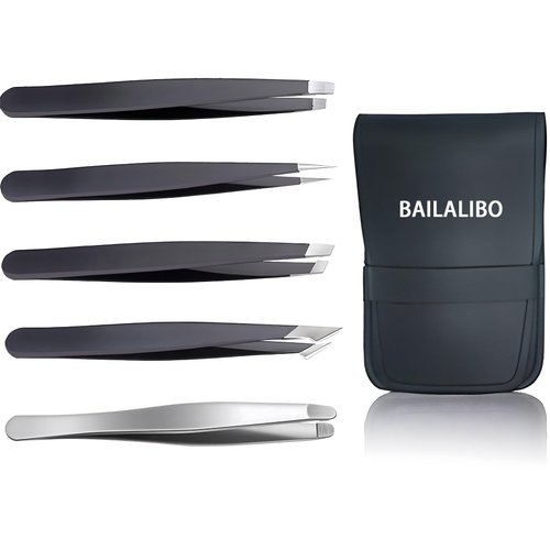 Tweezers for Women Facial Hair, 5Pcs Eyebrow Tweezers for men, Round tip Tweezers, Professional Stainless Steel hair removal Tweezers, Pointed tweezers Set plucker, Ingrown Hair Tweezers