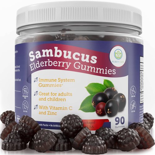 Potent Elderberry Gummies for Kids and Adults 90ct (4,500mg/serving) - Sambucus Zinc and Vitamin ...