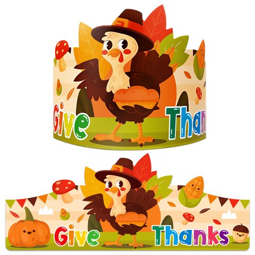 FaCraft 24PCS Thanksgiving Turkey Hats for Kids Aults Thanksgiving Turkey Paper Crowns Headbands Turkey Crafts for Kids Classroom School Family Fall Thanksgiving Party Games Favor Turkey Decorations