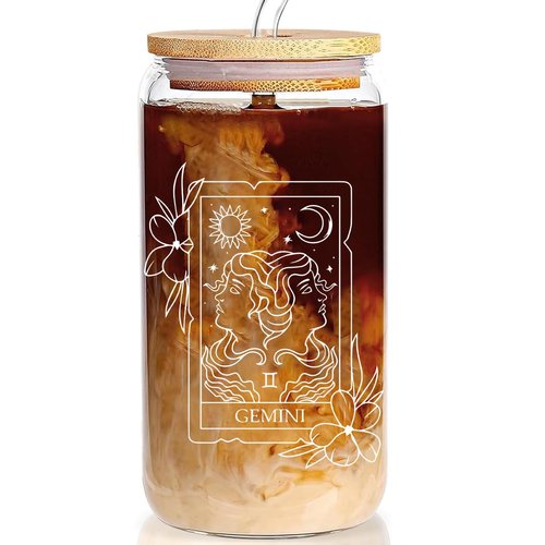 Pfkfo Gemini Zodiac Gifts for Women, May June Birthday Gifts for Women, 12 Astrology Lovers 16 Oz Can Glass Cup, Constellation Horoscope Gifts for Women Birthday, Gemini Birthday Decorations