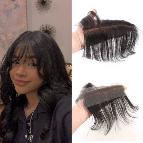 ZigZag Hair Human Hair Bangs No Clips Bangs with HD Lace Blunt Cut Natural Hair Bangs OverHead Ha...