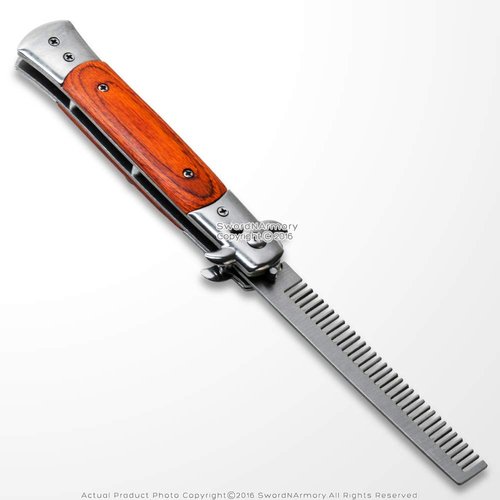 Etrading 9" Wood Handle Spring Push Button Folding Comb Hair Styling Pocket Carrying