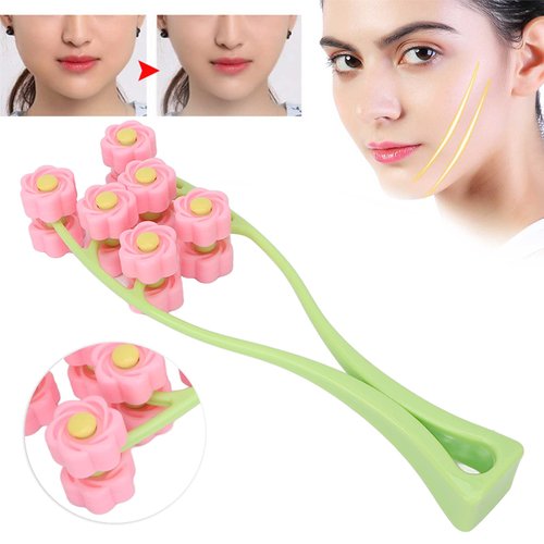 Flower Type Massage Roller, face Massage Roller Plastic Material Letter Shaped face Massager (Pink)