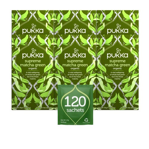 Pukka Supreme Matcha Green, Organic Herbal Green Tea with Oothu, Sencha & Suio Gang, 20 Count (Pack of 6)