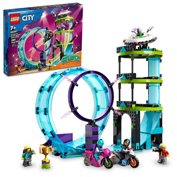 LEGO City Stuntz Ultimate Stunt Riders Challenge 60361, 3in1 Stunts for 1 or 2 Player Action, with 2 Flywheel-Powered Toy Motorcycles for Kids, 2023 Set