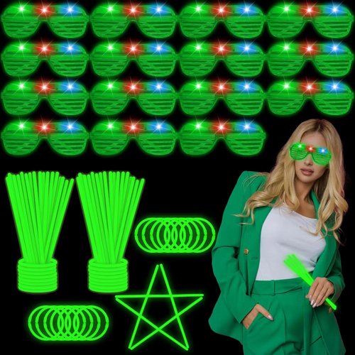 YOFOBU 115 PCS Glow in the Dark Party Supplies,100PCS Green Glow Stick Necklaces Bracelets Bulk,15PCS July 4th LED Glasses,LED Light Up Toy for Mother's Day July 4th Christmas Wedding Birthday