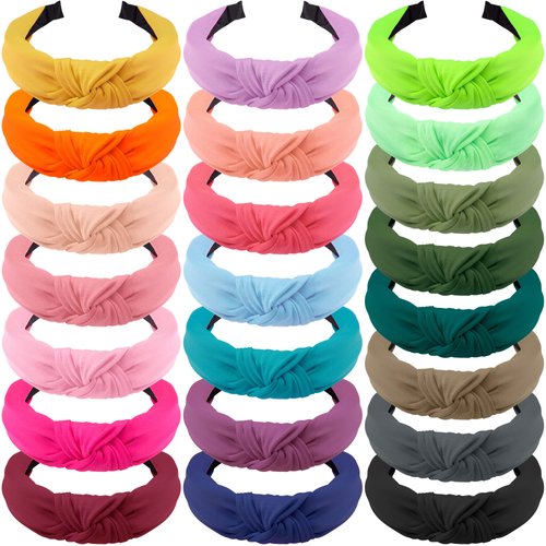 SIQUK 22 Pieces Top Knot Headbands Womens Knotted Headbands Cross Knot Hair Headbands Wide Knot Headband for Women, 22 Colors