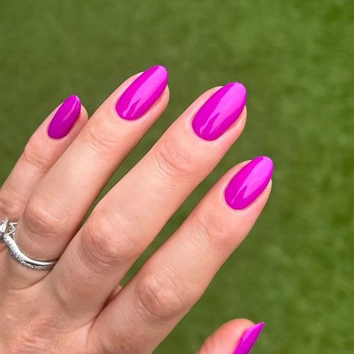 Fuchsia Press on Nails Short Almond Oval Glossy Fake Nails 24Pcs, Solid Color Nails press ons 12 Sizes, Reusable Nail Kit, Stick on Nails for Women and Girls Daily Wear